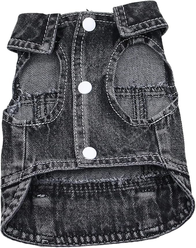 Puppy Clothes for Small Dogs Boy,Classic Western Denim Dog Coat,Dog Jeans Jacket with Leash D-Ring,Pet Cat Costumes,Cooling Harness Vest for Walking (Black, Medium)