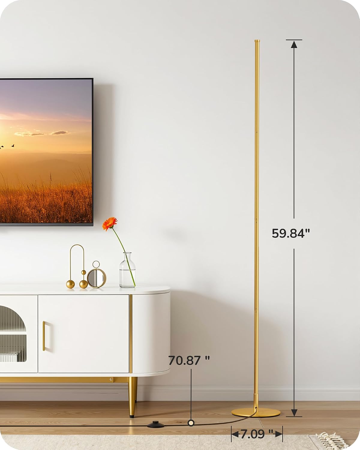 EDISHINE 59.84" Floor Lamps for Living Room, 3000K & Stepless Dimmable,Gold