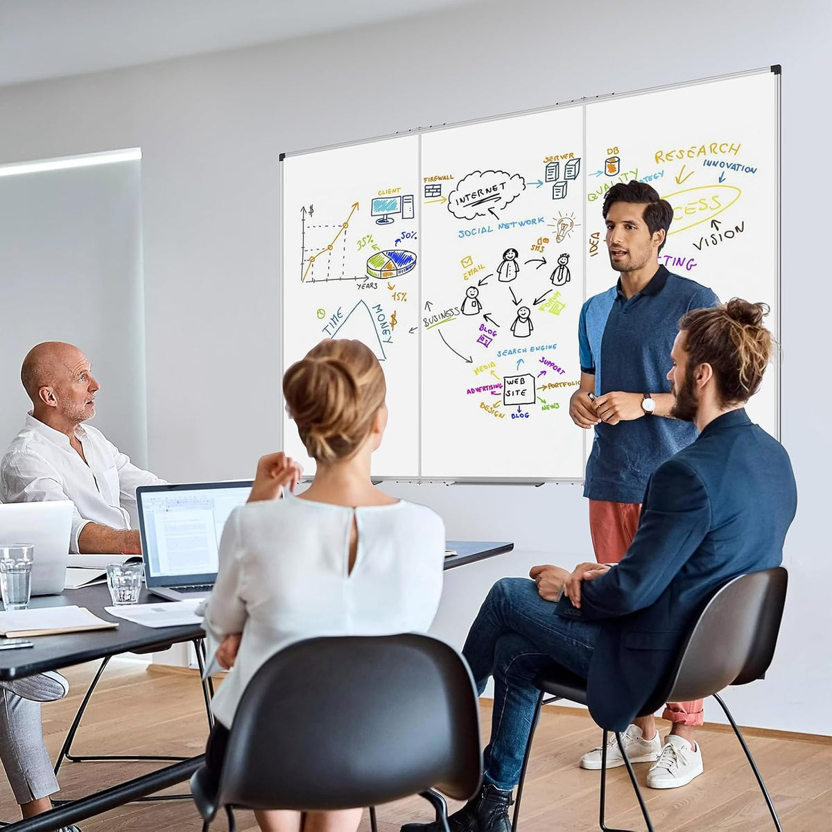 XBoard Extra Large Magnetic Whiteboard 118 x 48 Inch, 10' x 4' Oversized Foldable Dry Erase White Board for Wall with Marker Tray | Aluminum Frame