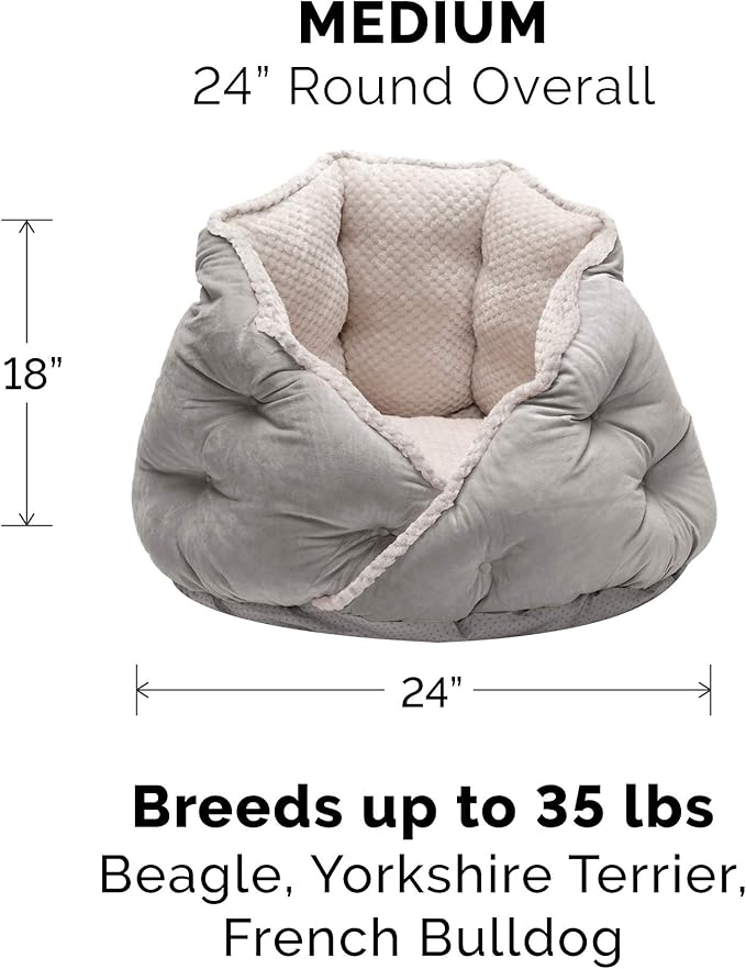Furhaven 24" Round Pet Bed for Indoor Cats & Medium/Small Dogs, 100% Washable, For Pets Up to 35 lbs - Minky Plush & Velvet Hug Bed - Silver Gray, 24-inch
