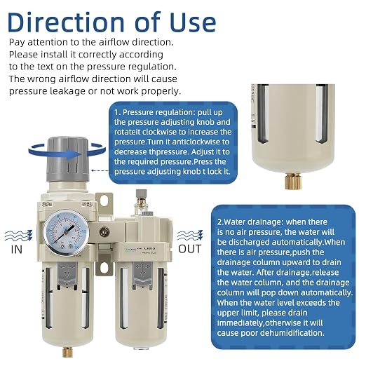 1/2" NPT Air Compressor Oil-Water Separator, Air Pressure Regulator, Compressed