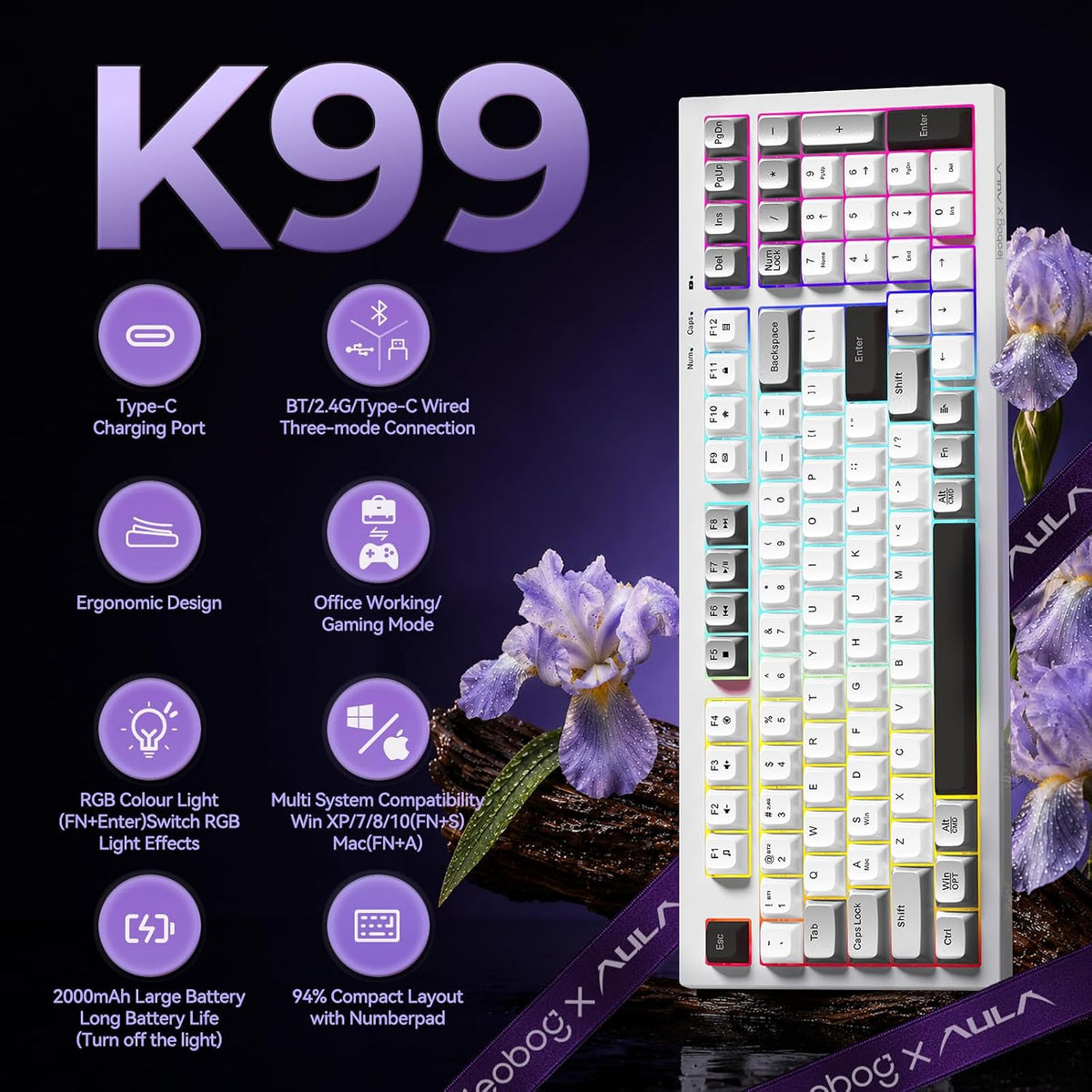 LEOBOG x Aula Wireless Keyboard 98 Keys Membrane Computer Keyboards