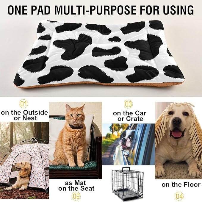 Pet Bed Cow Print Dog Bed Mat Absorbing Non Slip Pad Pet Sleeping Mat for Small, Medium, and Large Dogs Puppy Cat 36 in x 24 in