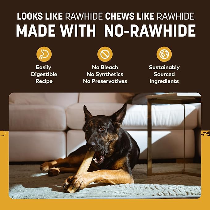 Earth Animal No Hide Chews - Long Lasting Rawhide Free Large Dog Chews Rolls, Peanut Butter - 3 Count Value Pack