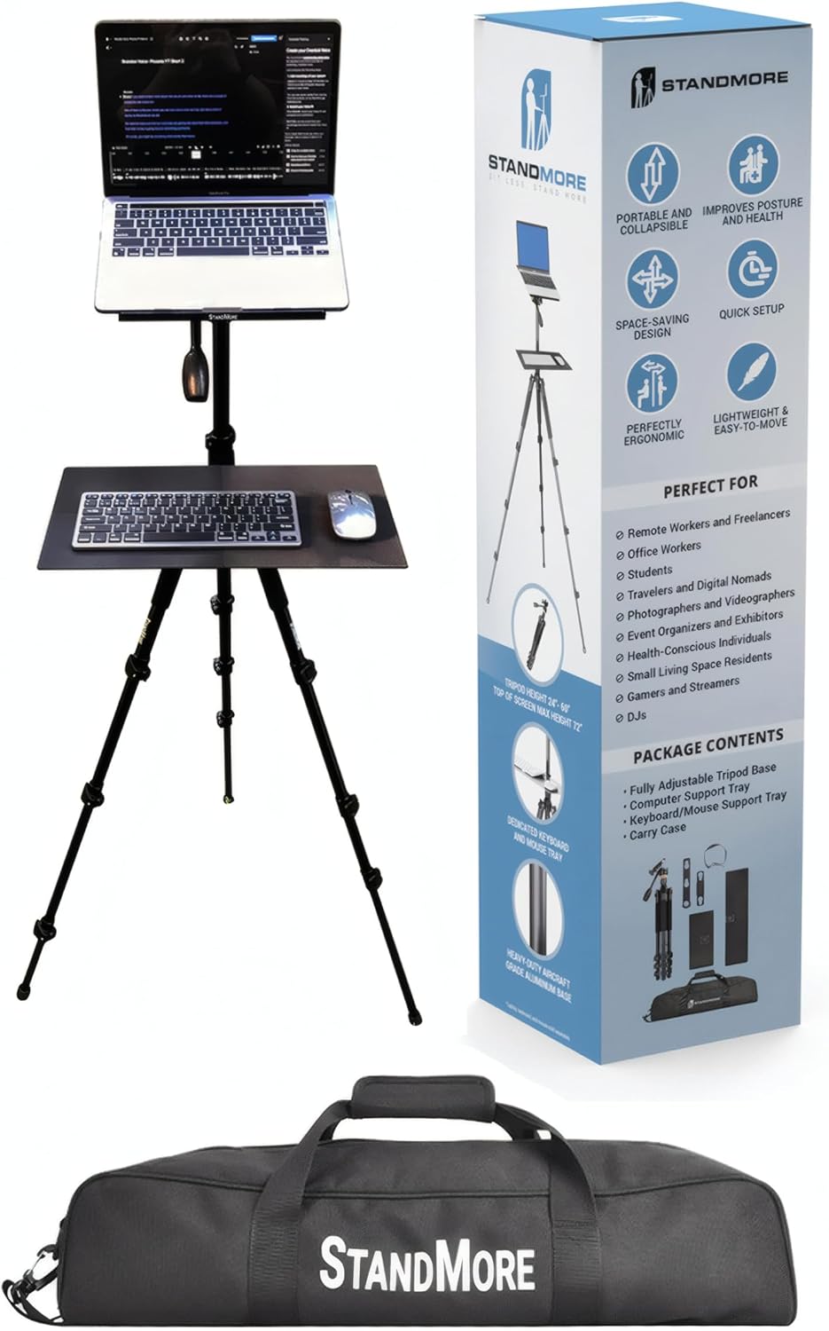 Portable Standing Desk with Keyboard Tray - Ergonomic, Height Adjustable Table with Carrying Bag for Indoor and Outdoor Use. Lightweight Design to Work Anywhere, Stay Healthy, and Stand More