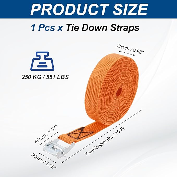 PATIKIL Lashing Straps 1" x 20 Ft, Tie Down Strap Cam Buckle Adjustable Ratchet Straps 551 lbs for Cargo Trucks Motorcycle Luggage, Orange