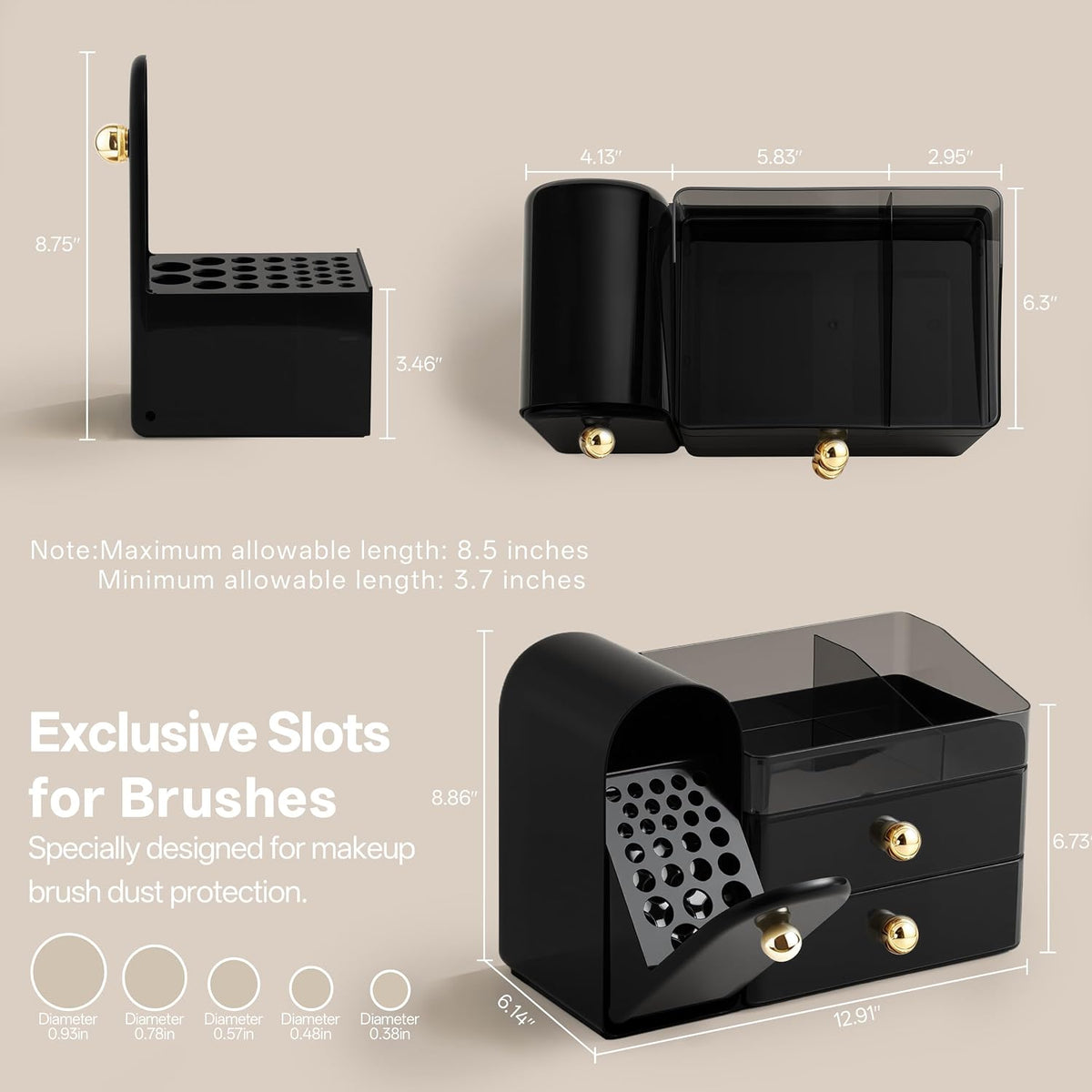 HBlife Makeup Organizer Countertop with Drawers, Cologne Organizer for Men, Vanity Organizers with Brush Holder, Bathroom Countertop Organizer Skin Care Storage, Gift for Dad Husband, Black and Gold