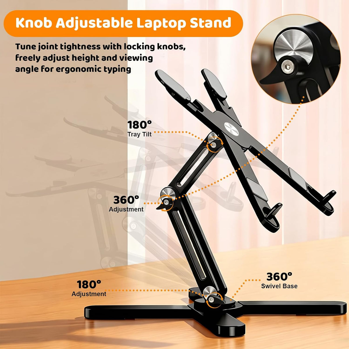 MOALLIA N86 360 Rotating Laptop Stand for Desk with Locking Knobs, Black