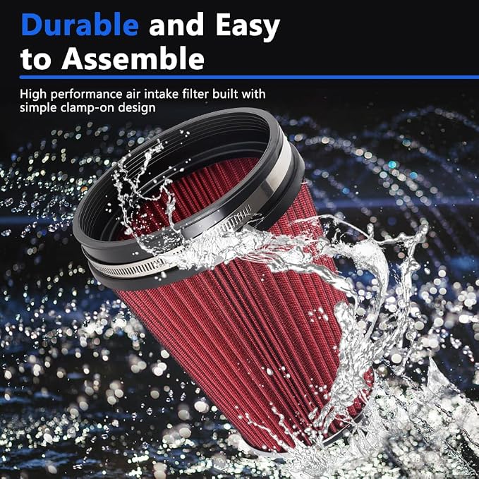 6" Inlet Cold Air Intake Filter Cone Replacement Performance Washable Clamp-On