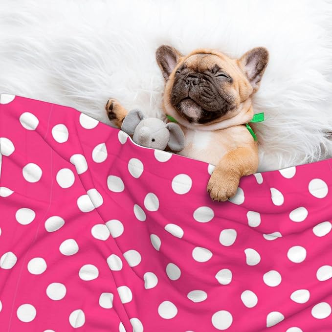 Reversible Plush Pet Blanket for Puppies Kittens, Pink Polka Dot, Double Sided Gentle Dot Texture for New Pets Adjusting to Home Environment Softly