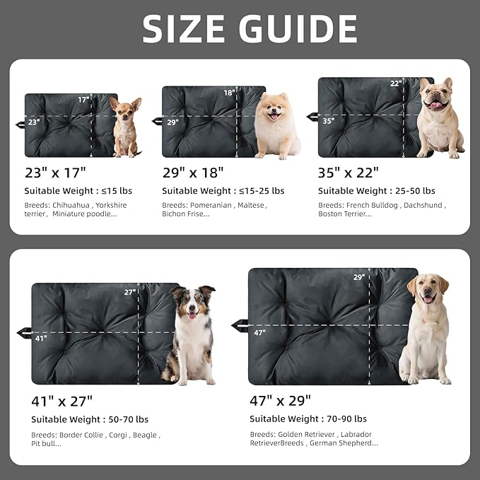 Chew Resistant Dog Bed for Medium Dogs - Durable 35"x22" Kennel Pad with Soft Plush Filling, Machine Washable Crate Mat for Aggressive Chewers, Indoor Outdoor Pet Bed, Black