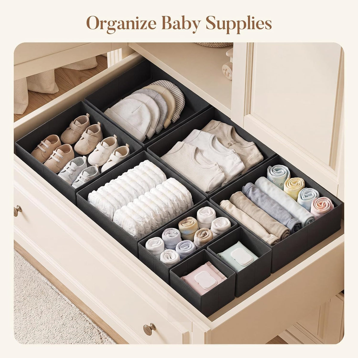 Drawer Organizer Storage for Clothes, Socks, 21 Pack, Black