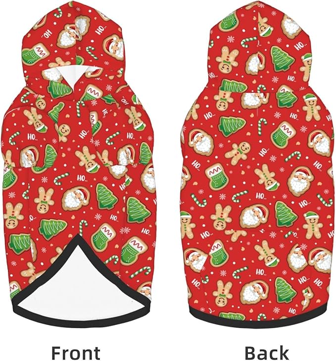 Santa Claus with Gingerbread Man Hoodie,Christmas Cosplay Dog Clothes with Pocket and Hat Winter Clothes Sweaters Xx-Large