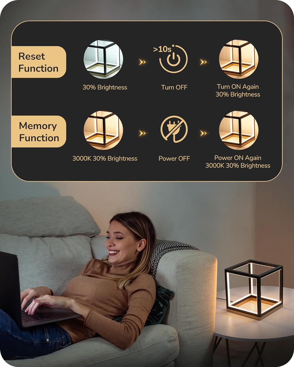 EDISHINE Modern LED Table Lamp, Minimalist Bedside Lamp for Living Room