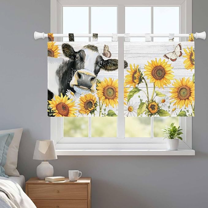 Retro Farmhouse Floral Kitchen Curtains 36 Inch Length, Small Window Curtains
