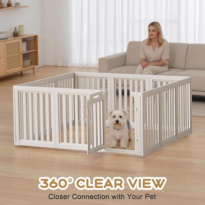 Clear Dog Play Pen,Pet Playpen with Door,Easy to Clean and Install Puppy pens for Both Indoor and Outdoor use (White, 23.6 inch Height, 12 Panels)