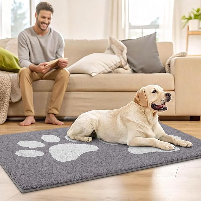 Buganda Dog Door Mat for Muddy Paws, Absorbent Dirt Trapper Washable Indoor Doormats, Non Slip Low-Profile Mud Mat for Dogs, Front Entrance Doormat for Inside Floor (59x35 Inches, Light Grey)