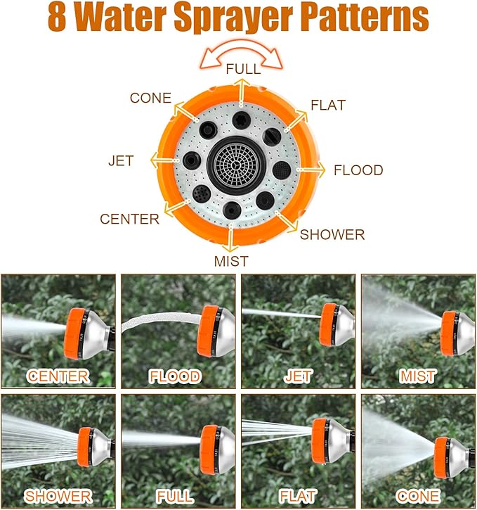 8 in 1 Garden Hose Nozzle Sprayer, Upgrade Dog Wash Hose Attachment with 3.5OZ/100CC Soap Dispenser Bottle and Dog Shower Brush, Ideal for Watering Flowers, Car Washing, Dog and Horse Bathing