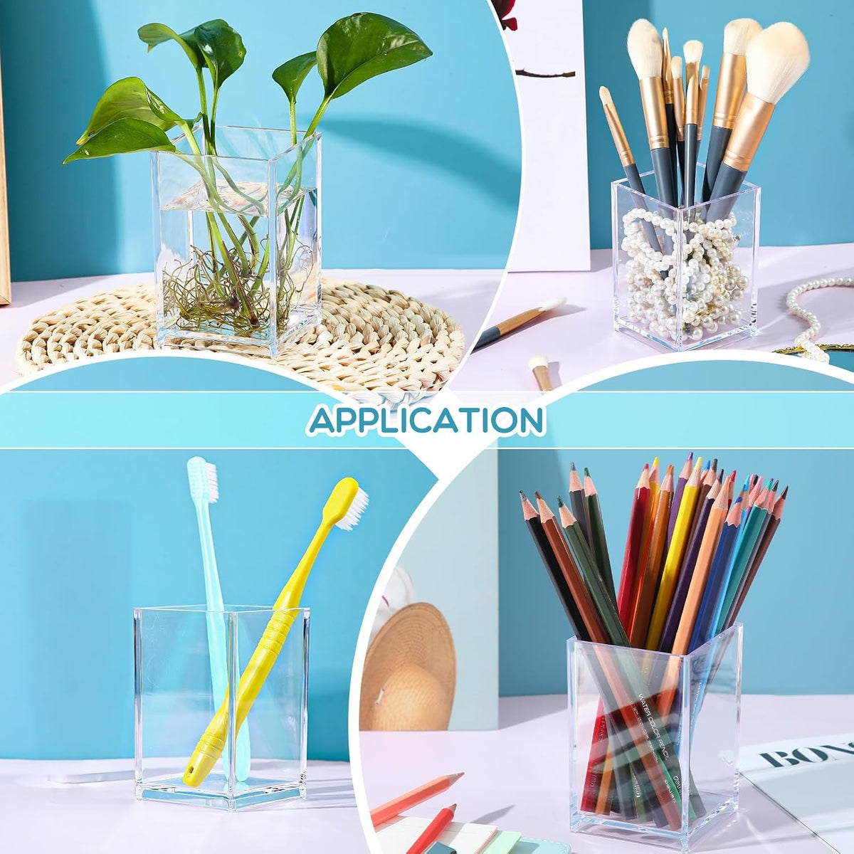 Crtiin 20 Pcs Acrylic Pen Holder Pencil Cup Desk Organizer, Clear