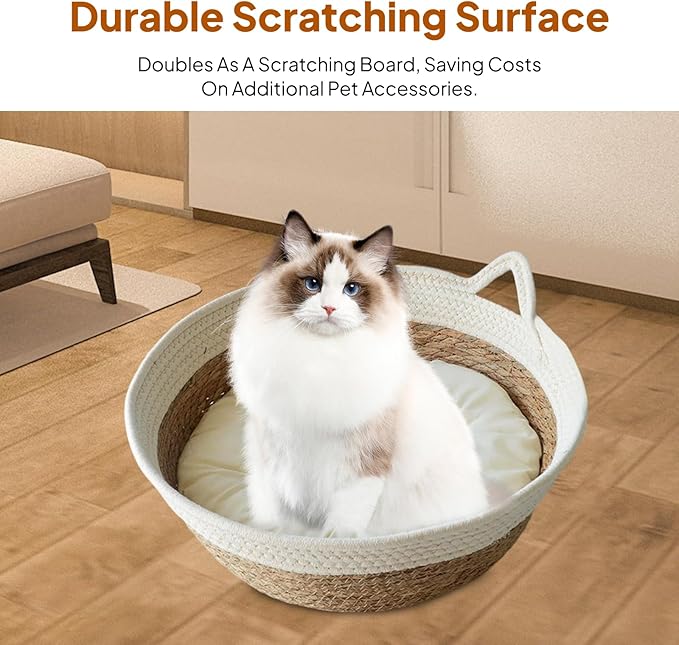 Cat Bed Basket Dog Bed Breathable Winter Summer Durable Washable Round Furniture Protection Pet Scratching Sleeping Bed, Large