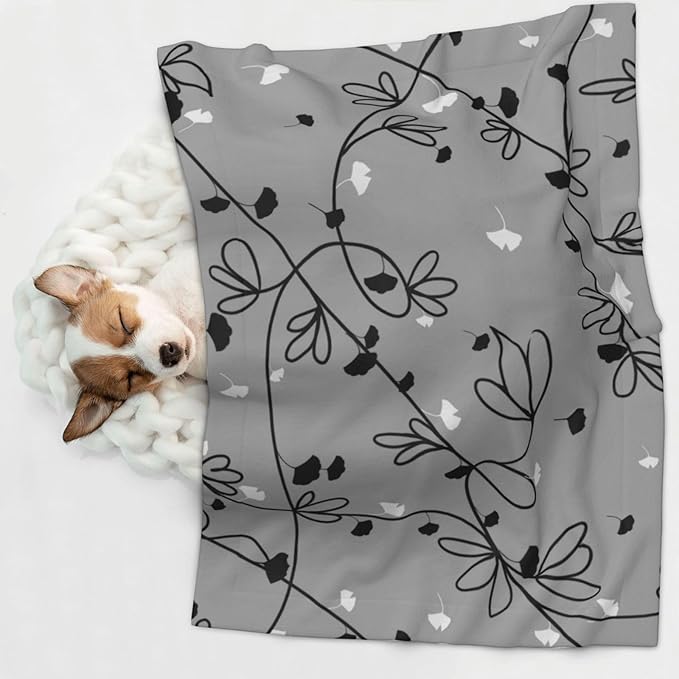Floral Throw Blanket - Ginkgo Leaf Vine Blanket for Dog Cat Pet Blankets 40x30 for Couch Sofa Bed