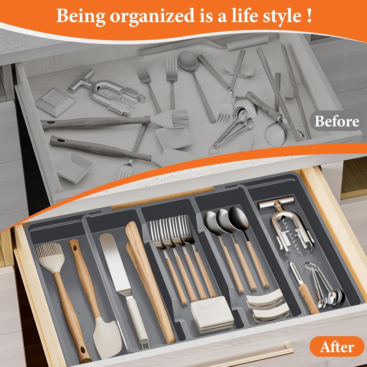Large Expandable Silverware Drawer Organizer, Utensil Tray