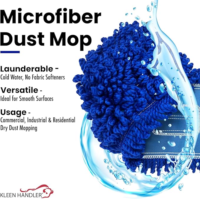 Kleen Handler 48 inch Microfiber Dust Mop | Extra Large Washable Commercial Mop Head Replacement, Pack of 3