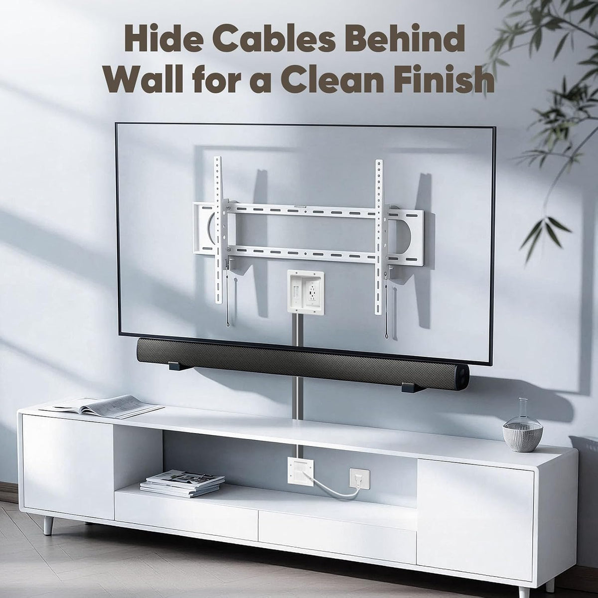 in Wall Cable Management Kit with Brush Wall Plate TV Cable Hider Wall Kit-UL Listed, 9.8FT Cord, Recessed AC Outlets Box with USB+USBC Port for Wall-Mounted TV and Home Theater