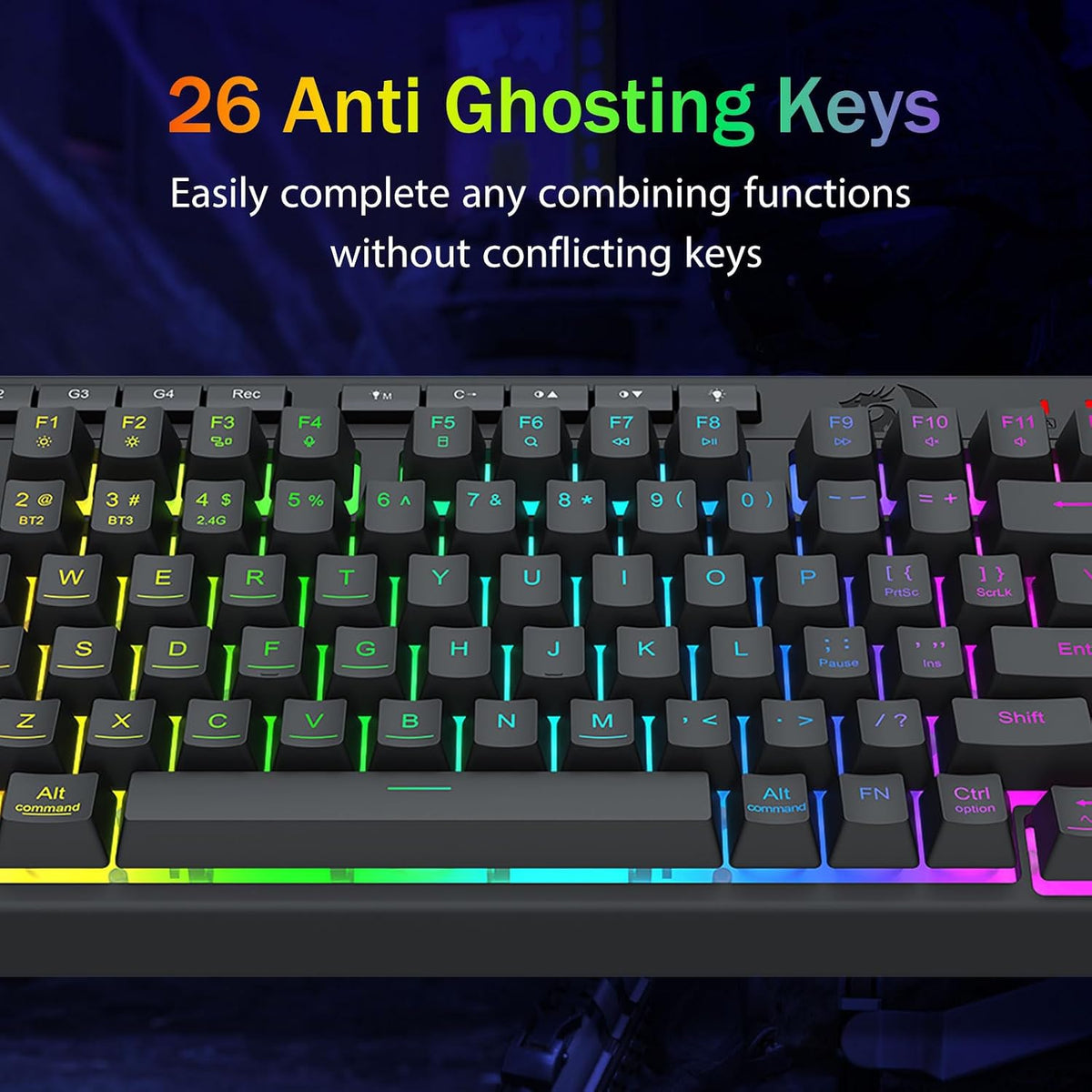 Redragon Wireless Gaming Keyboard, RGB Backlit, Portable 75% Design, Black