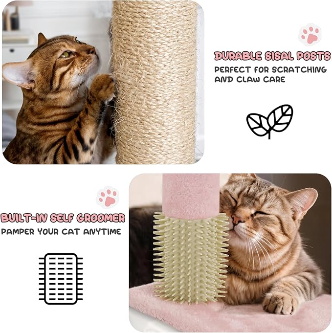 MoNiBloom 60 Inch Cat Tree Tower for Indoor Cats Large Adults, Pink Cat Tower with Scratching Post, Multi-Level Furniture Activity Center with Cat Condo Pet Play House, Soft Pink