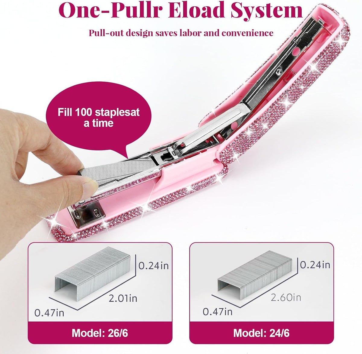 MultiBey Rhinestone Stapler and Tape Dispenser with 1000 Staples & Tape