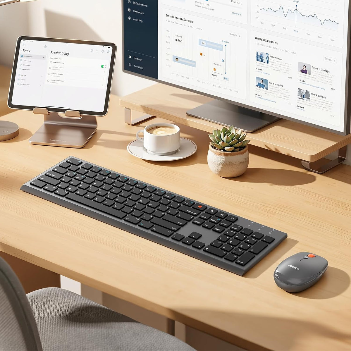 MEETION Rechargeable Bluetooth Keyboard and Mouse Combo, Scissor-Switch