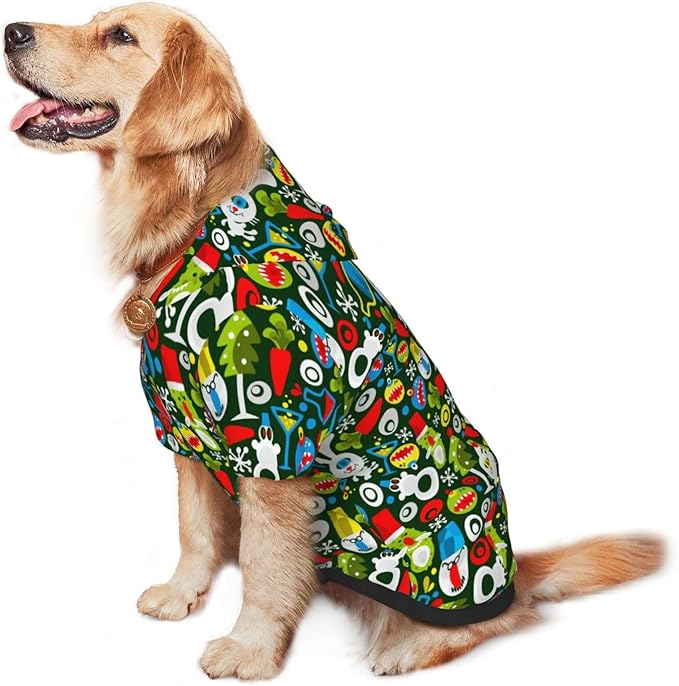 Christmas Green Monster Hoodie,Christmas Cosplay Dog Clothes with Pocket and Hat Winter Clothes Sweaters Xx-Large