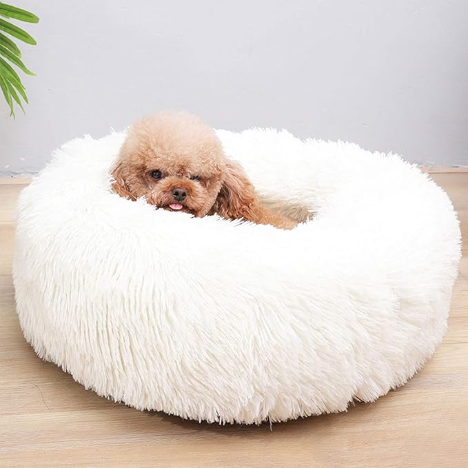 Warming Round Dog Bed for Small, Medium and Large Dogs & Cats, Short & Long Plush Pet Bed, Luxurious Faux Fur Donut Cuddler, Bolster Pet Bed & Sofa, Machine Washable 40CM 16Inch