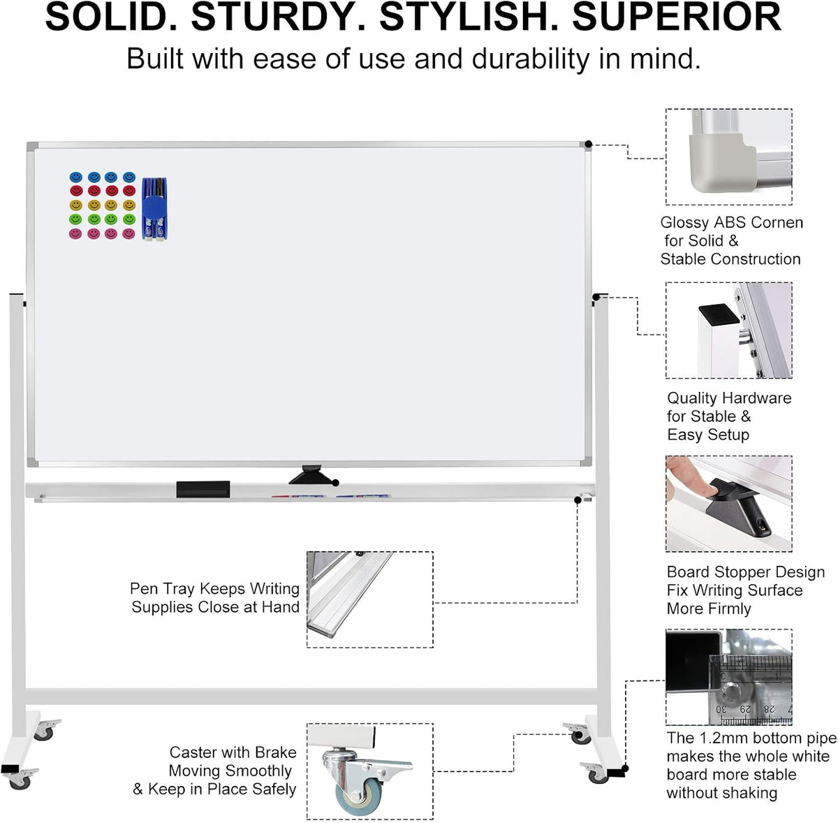 Max-officoo Mobile Whiteboard 72"x40" Magnetic Dry Erase White Boards on Wheels Double-Sided Large Whiteboard with Rolling Stand for Classrooms, Offices and Home