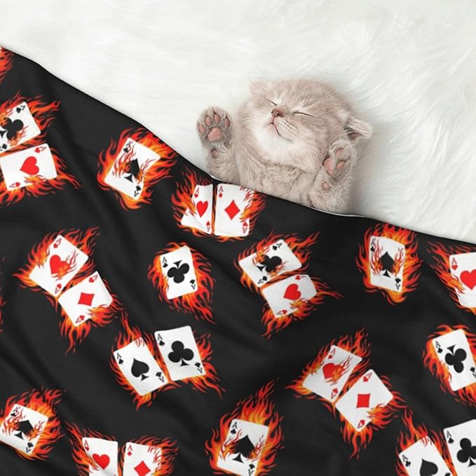 Reversible Pet Blanket for Easy Cleaning Maintenance, Poker Playing Cards, Double Sided Plush Dot Design Means Double Use Between Washes for Convenience