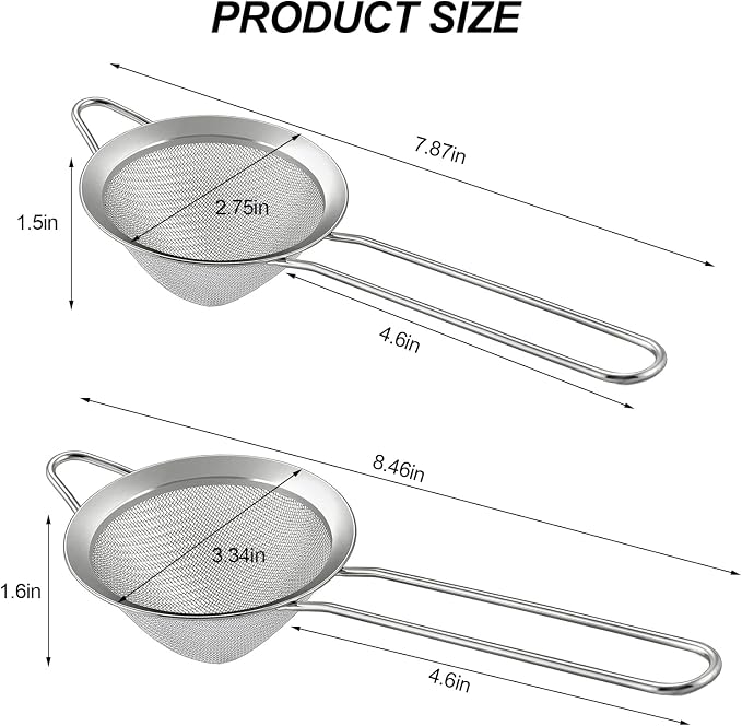 2 Pack Fine Mesh Strainer, Small Stainless Steel Sieves