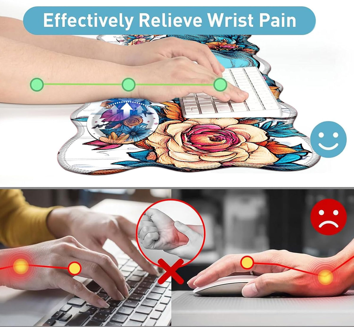 Large Mouse Pad and Keyboard Wrist Rest, Desk Pad for Keyboard and Mouse, 4-in-1 Large Gaming Mouse Pad with Wrist Support, Desk Mat for Home Office Study Game-Floral Elephant