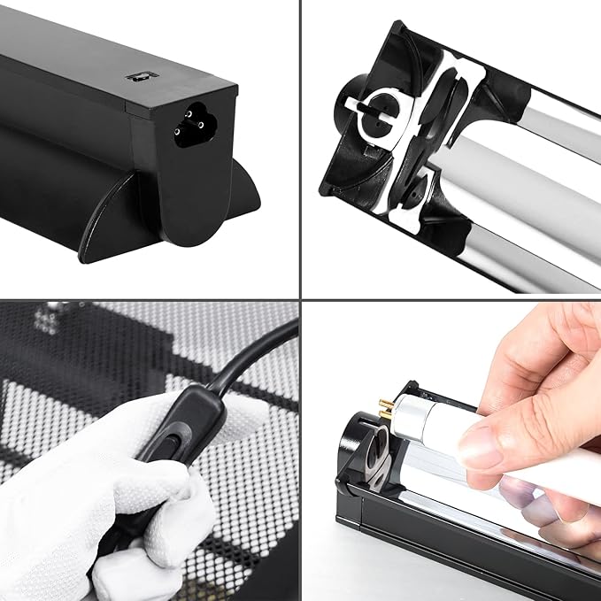 REPTI ZOO 8W Reptile T5 HO UVB Lighting Combo Kit, Light Fixture Reptile Terrarium Hood, with Detachable Curved Reflector and 1pc Desert 10.0 UVB T5 Lamp, ETL certificated