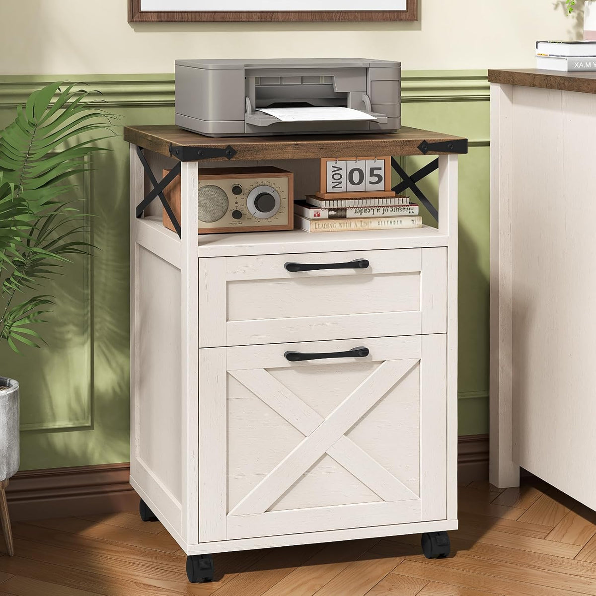 Vabches Office Filing Vertical Cabinet with 2 Drawers, Unique White
