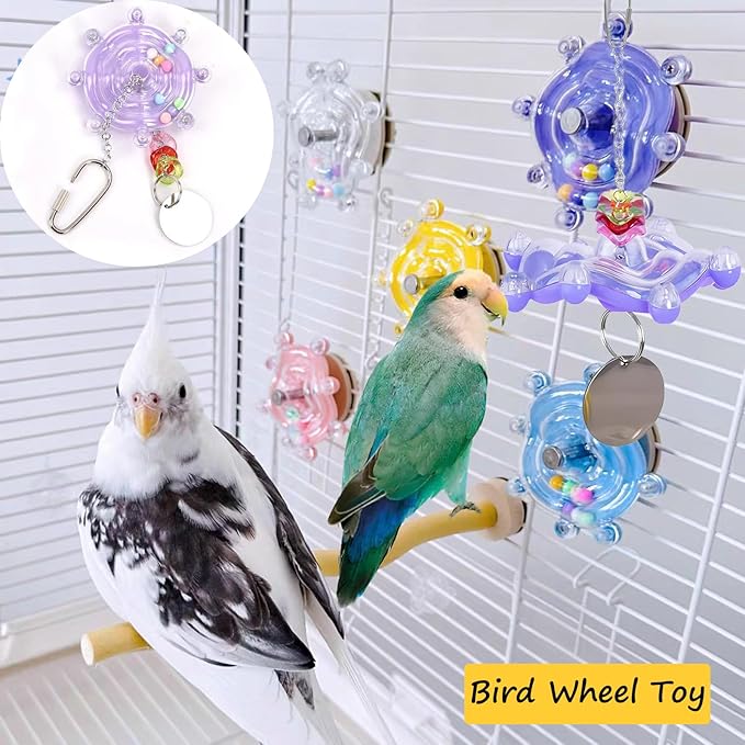 Parakeet Toys, Bird Toys for Parrots,Colorful Interactive Spinner Rattle Parrot Toy,Wheel Bird Chewing Exercise Toy, Birdcage Enrichment Toys for African Grey, Macaw, Budgie, Conures,Cockatiel(2pcs)