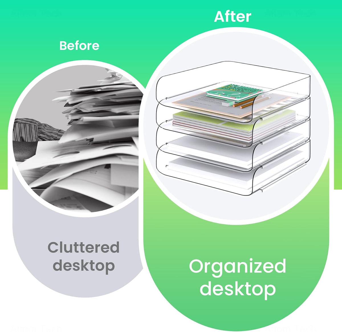 Tomorotec 4 Pack Clear Stackable Letter Tray, A4 Desk File Organizer Set