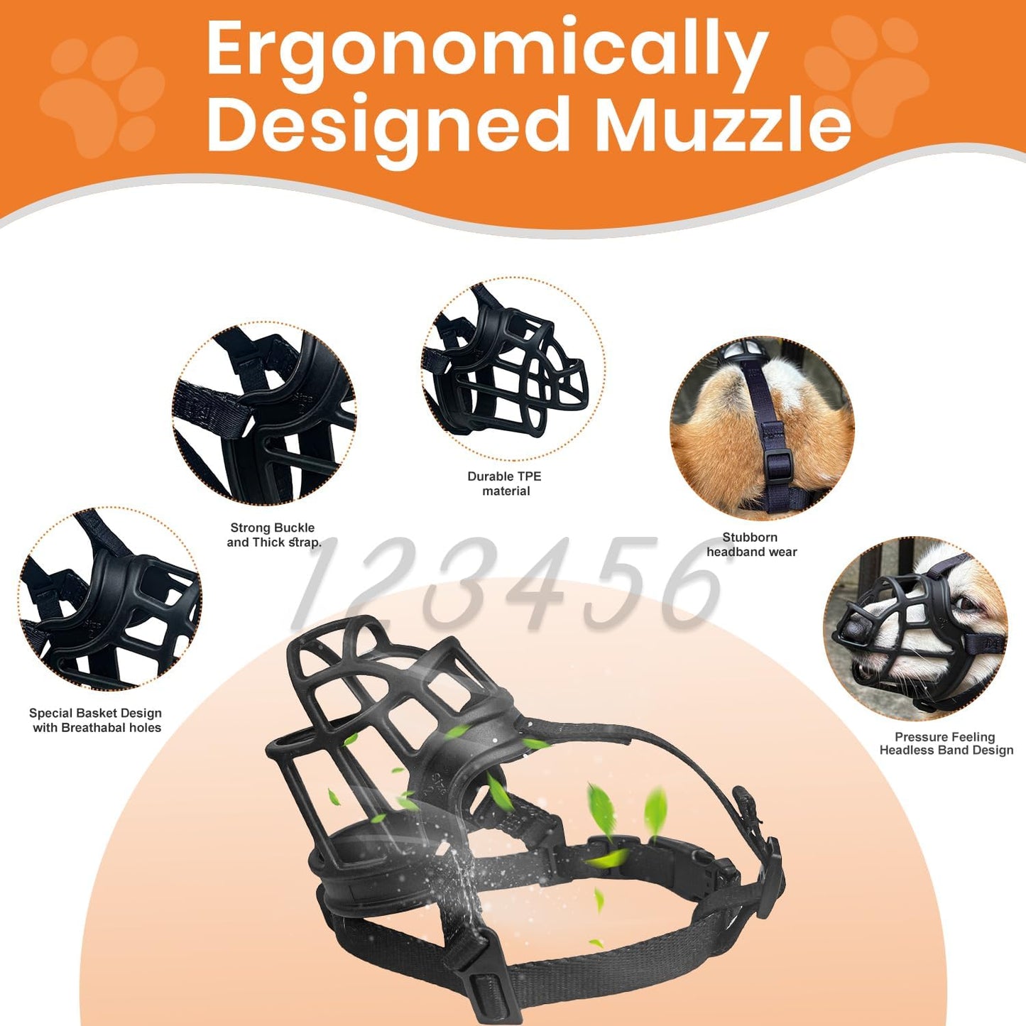 Dog Muzzle – Lightweight Breathable Basket Muzzle, Anti-Biting & Chewing, Adjustable Fit for Small, Medium & Large Dogs(Size 3)