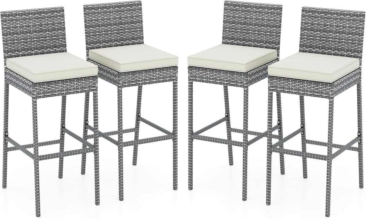 HAPPYGRILL Outdoor Rattan Bar Stools Set of 4, Wicker Bar Chairs