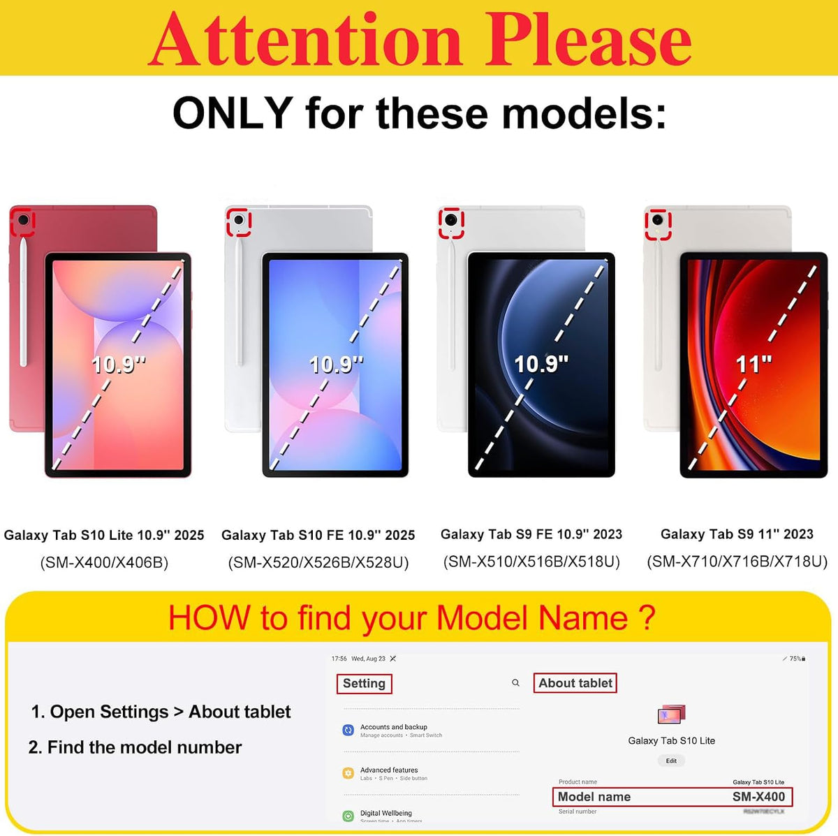 Keyboard Case for Samsung Galaxy Tab S10 Lite/ S10 FE/ S9 FE 5G 10.9 Inch/S9 11 Inch, Magnetic Detachable Wireless Tablet Keyboard, Soft PU Leather Case, Folio Protector Cover with S Pen Holder