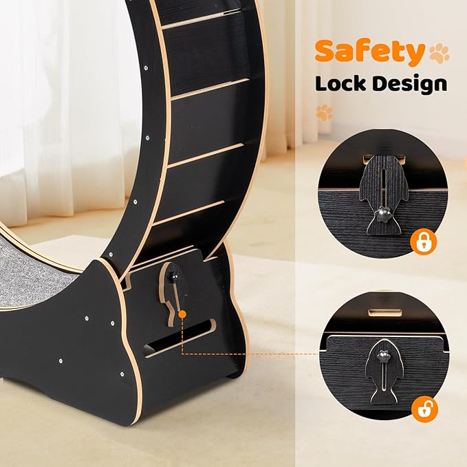 VINGLI Cat Wheel, Large Exercise Wheel for Indoor Cats, Silent Cat Running Wheel with Safety Lock, Black (39.4 inch)