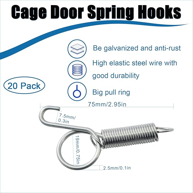 Pet Cage Door Latch Spring Hook - 20 Pack Heavy Duty Spring Loaded Dog Crate Lock, Galvanized Steel Chicken Coop Latches for Rabbit Hutch, Bird Cage, Wire Mesh Enclosures