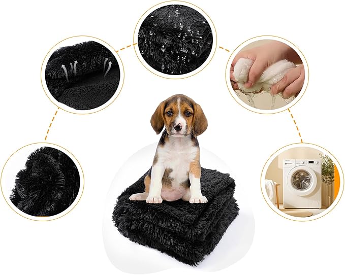 Black Faux Fur Pet Blanket for Large Dogs Cat Puppy Waterproof Calming Dog Blankets Fluffy Long Faux Fur Throw Blankets for Couch Protector Love Bed Cover Washable(Black,M)