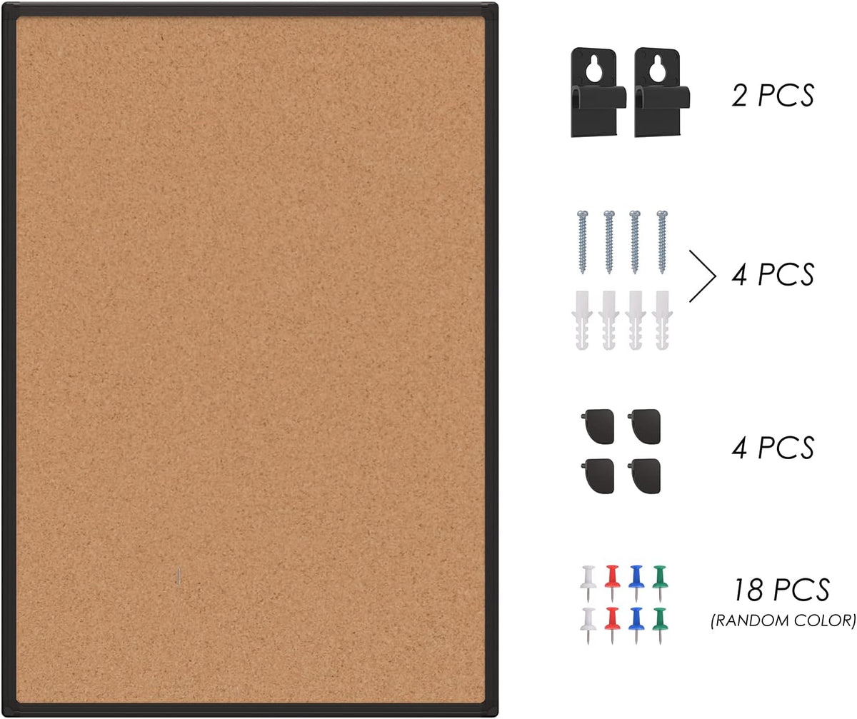 Bulletin Board 48 x 36, Black Aluminium Framed 4x3 Corkboard , Large Wall Mounted Notice Board with 18 Push Pins for School, Home & Office