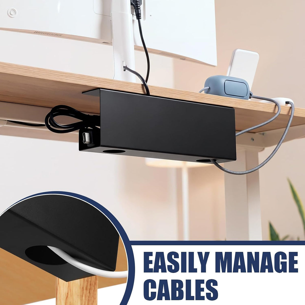 2 Pack Under Desk Cable Management Tray,Hold 11 lbs, 16 x 5 x 3 Inch, Black